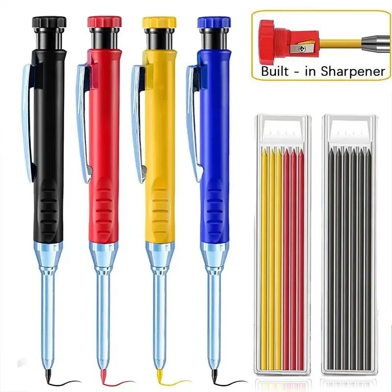 

2.8mm Solid Carpenter Mechanical Pencil with Sharpener for Woodworking Construction Long Head Carpenter Pencil Stationery Supply