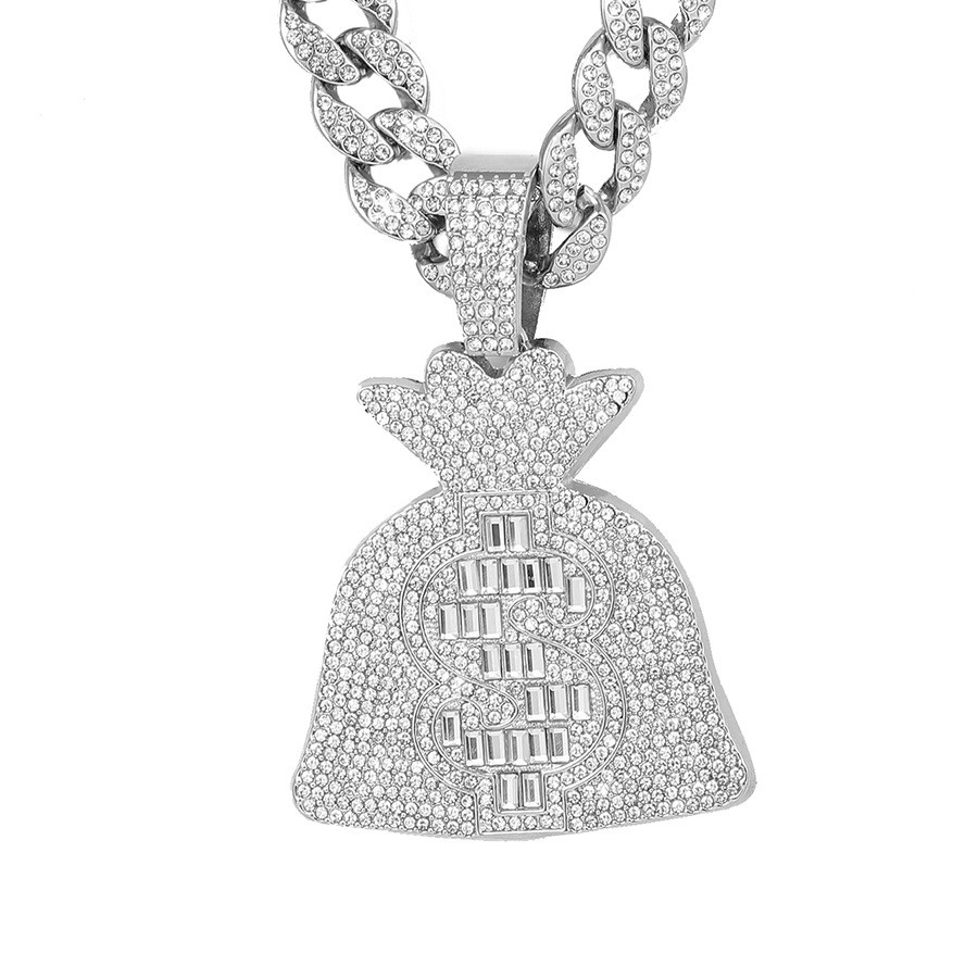 Tas koin dolar permen batu yang dipersonalisasi liontin rhombus cuban faucet buckle kalung hip hop r