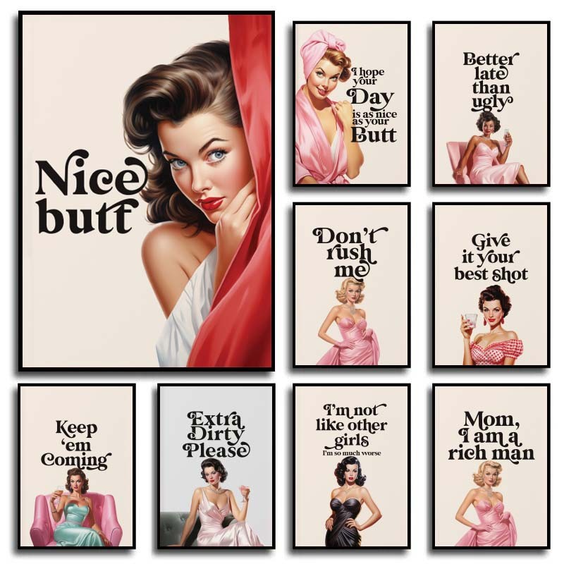 

Funny Quote Print Girl Room Canvas Painting Bathroom Posters and Prints Better Late Than Ugly Print Woman Vintage Poster