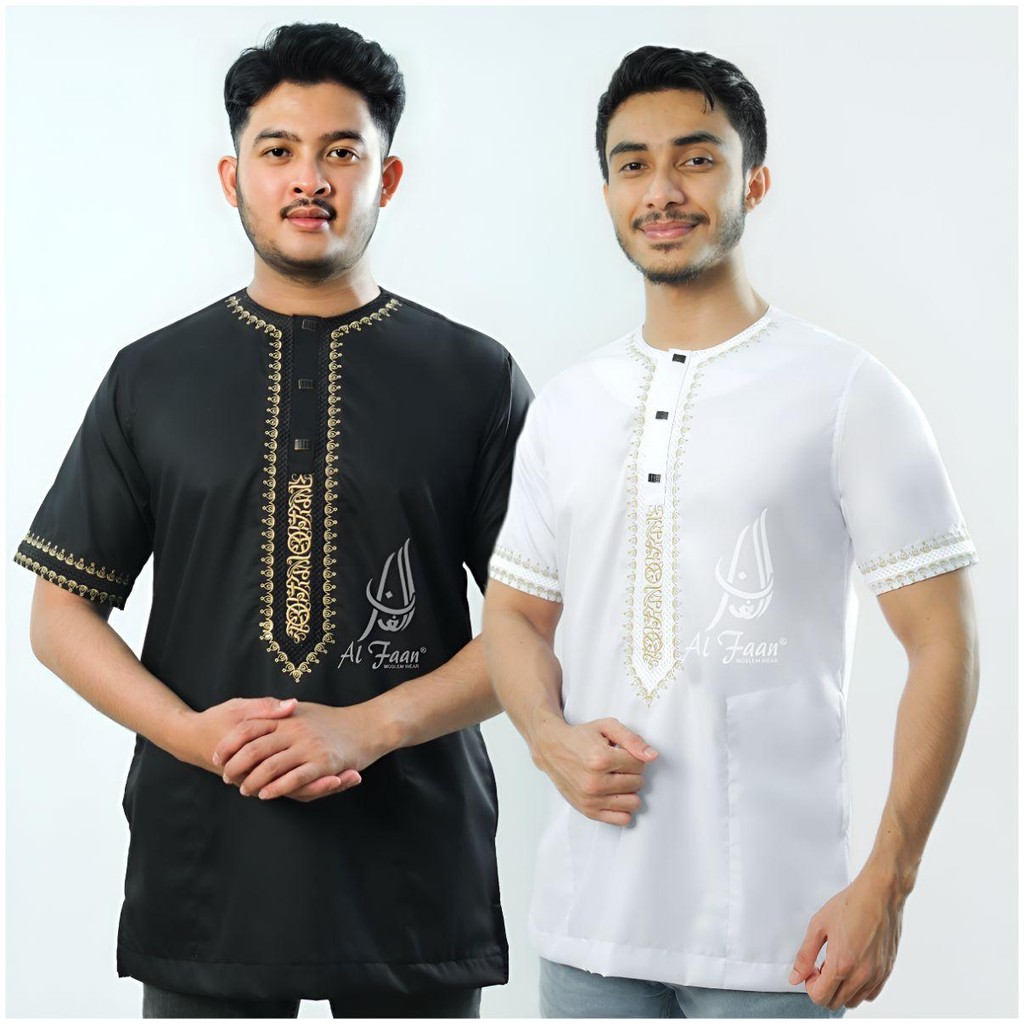 Baju Koko Pria Al-faan koko WASIL Lengan pendek Bordir kemko pria atasan muslim pria kemeja sporhem 