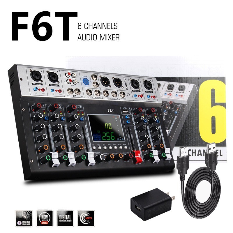 Portable Mini 4 Channels Audio Mixer 6 Channels Sound Mixer DJ Studio Mixer Sound Card Recording Mix