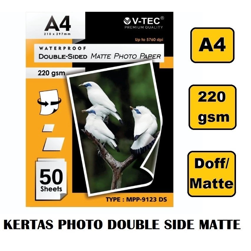 

V-TEC DOUBLE SIDE MATTE PHOTO PAPER A4 220GSM (MPP - 9123 DS)