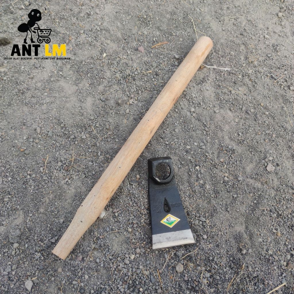 Wangkil Cor Cap Ayam Jago Dan Gagang Kayu Panjang - Petel Kecrek Pahat Kayu - Cangkul Rimbas Dangir 