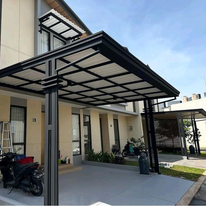 kanopi rangka besi hollow galvani atap alderon double layer anti karat dan bocor