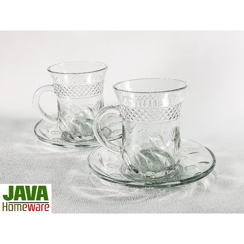 CANGKIR LEPEK COFFEE TIME 12PCS CUP SAUCER | CANGKIR LEPEK KACA CMC 01 | GELAS LEPEK KACA KOPI