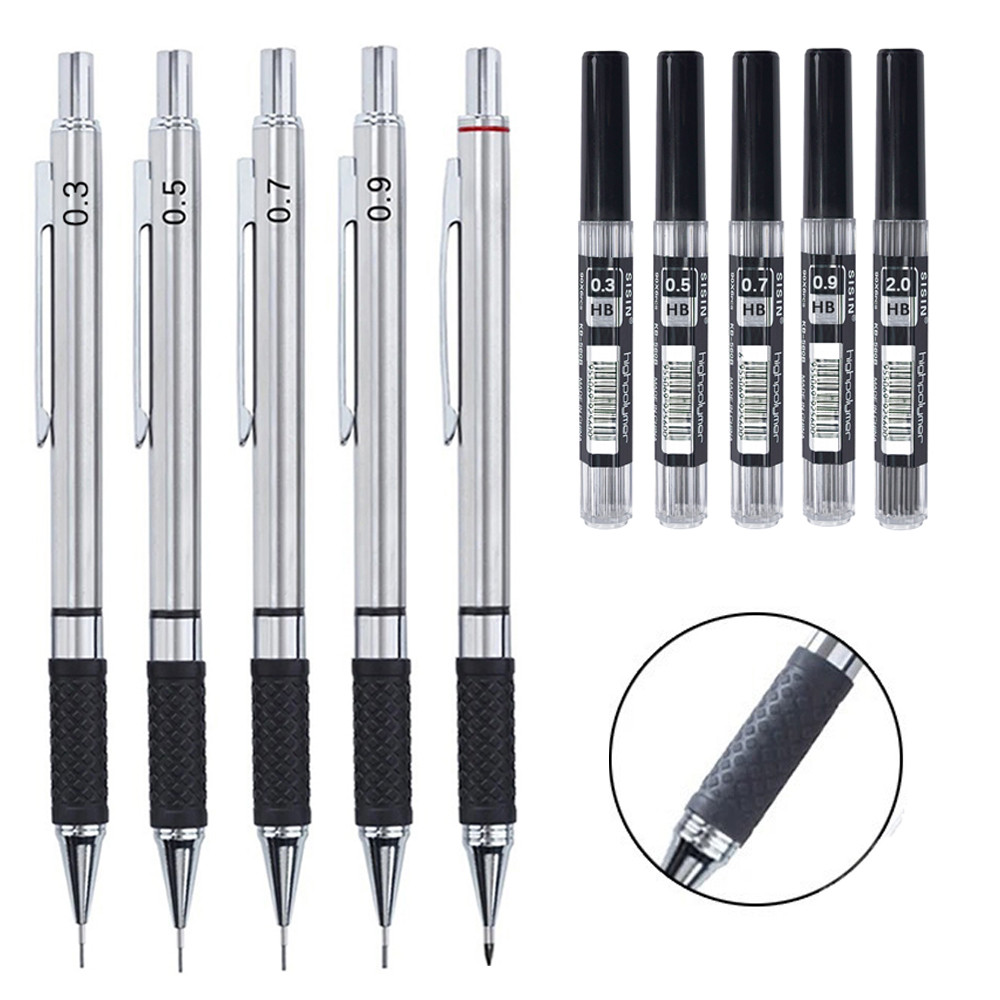 

Metal Mechanical Pencil 0.3/0.5/0.7/0.9/2.0mm HB Automatic Pencil with Protective Cover Office School Writing Supplies
