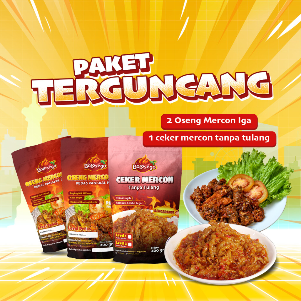 

Paket Terguncang (2 iga mercon + 1 ceker mercon) Tanpa Tulang Pedas Bolosego