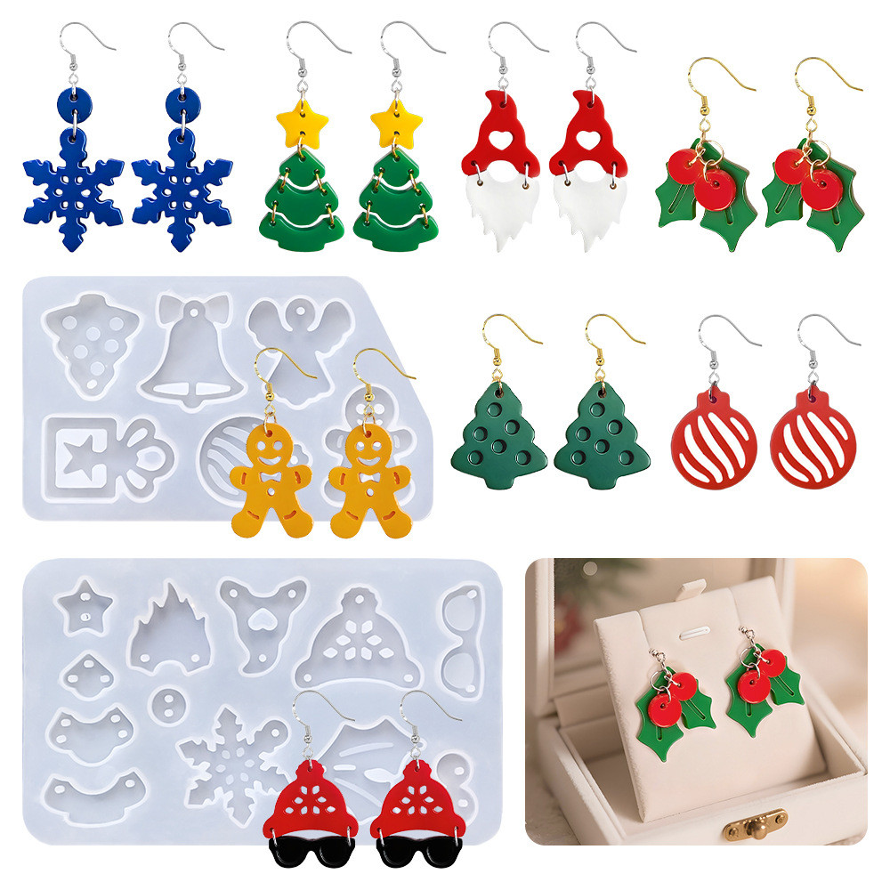 

Silicone Mold DIY Resin Earrings, Tree Snowflake Pendant Keyring Charms, Festive Holiday Gift Making Jewelry Craft