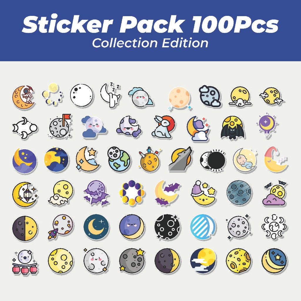 

Hot Stiker Moon [Bulan] Lucu Anti Air Stikers Berperekat Waterproof Sticker Decal Buat Motor Helm Buku Journal Koper Casing HP Laptop Botol Minum