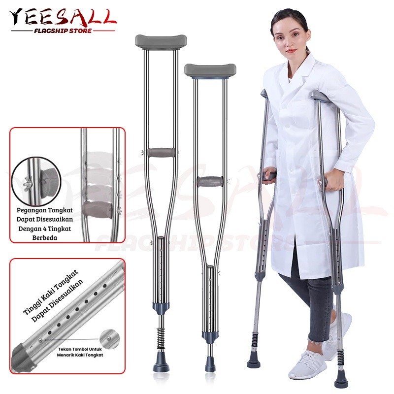 Tongkat Ketiak Stainless/Tongkat Ketiak Alat Bantu Jalan Tongkat Kruk Crutch/ Crutch / Kruk Sella / 