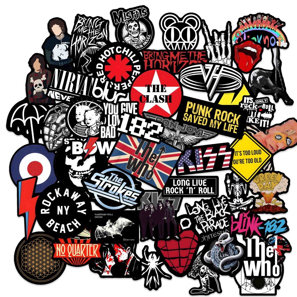 STIKER ROCK BAND HITAM 50 PCS ST106 ROCK BAND STICKER