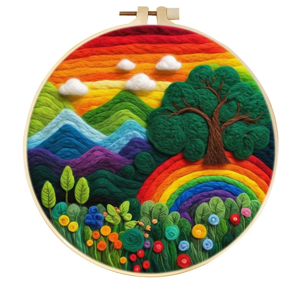 

CHENISTORY Wool Needle Felting Painting Rainbow Green Hill Landscape Handicraft Needle Felting Painting Kits Home Decor