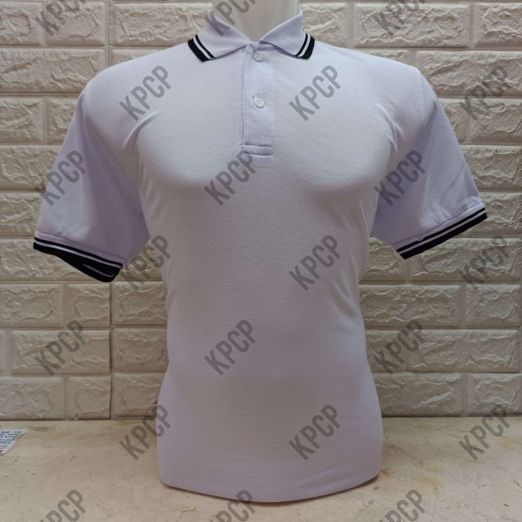 Kaos kerah pria polos Putih | kaos polo shirt seragam kerah list polos