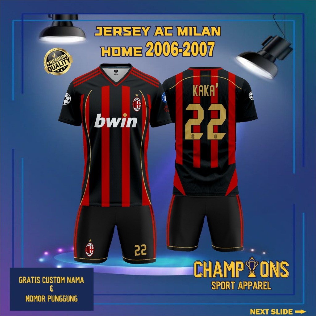 Jersey Sepak bola custom  Ac Milan Home 2006 2007 – Full Printing Dryfit Milano | Nama & Nomor