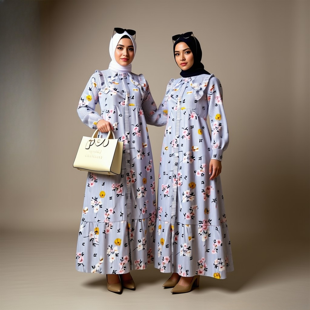 Hanna Zara - Gamis Salur Bunga Katun Haruka Lyly Dress | Korean Dress Kerah Collar Elegan | Gamis Ba