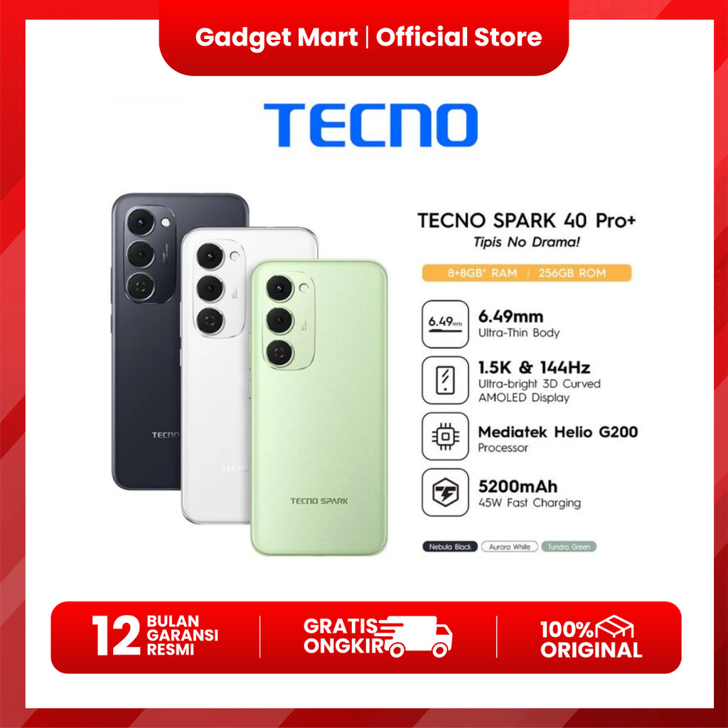 TECNO SPARK 40 PRO+ 8/256GB - Garansi Resmi