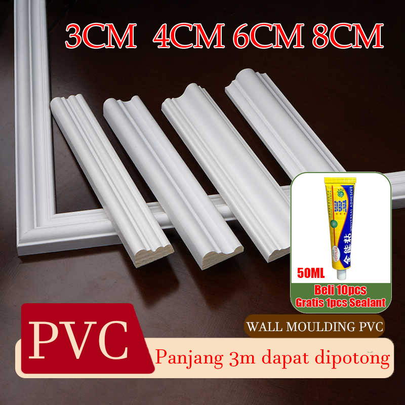 List Plafon 3Meter Wall Moulding PVC Premium Molding Dinding Anti Rayap Dan Anti Air Putih