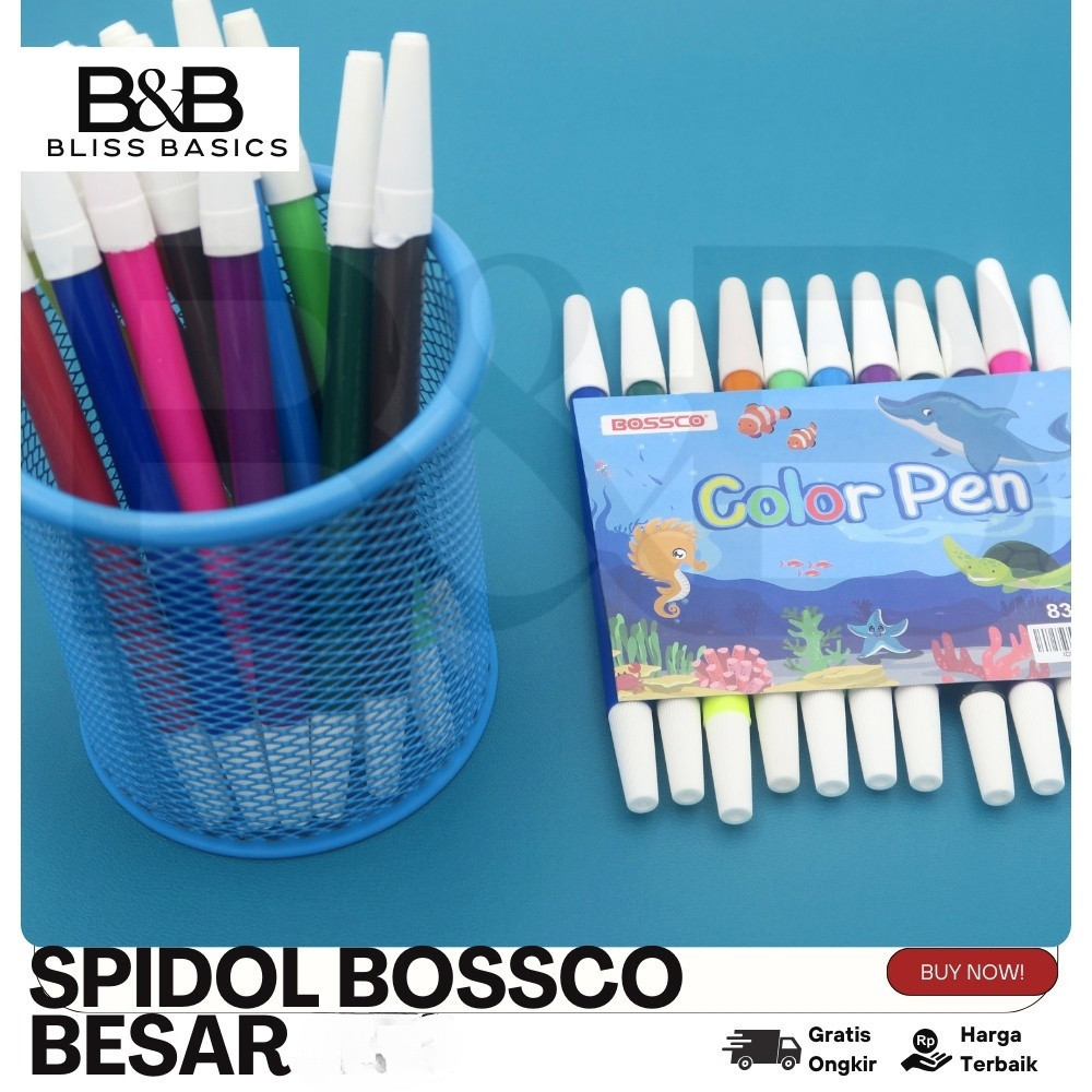 

(1 GROSS) Spidol BOSSCO 12 WARNA BESAR 838/ Spidol 12 warna BOSSCO 838/ BOSSCO pw 12 warna BESAR