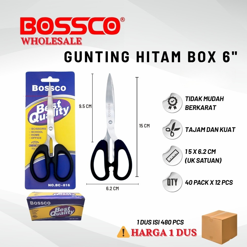 

Grosir 1 Dus isi 480 Pcs Gunting Scissors BOSSCO (6 Inch) BC-816