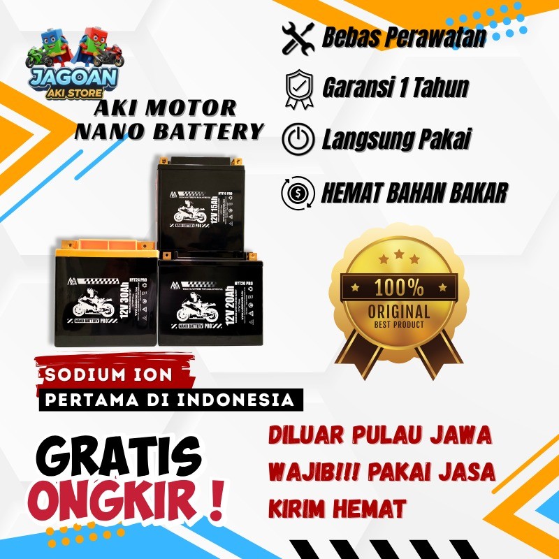 NANO BATTERY Aki Motor Sodium Ion 12V 15A-30A Accu Motor Harley BMW Royal Enfield GARANSI 1 Tahun