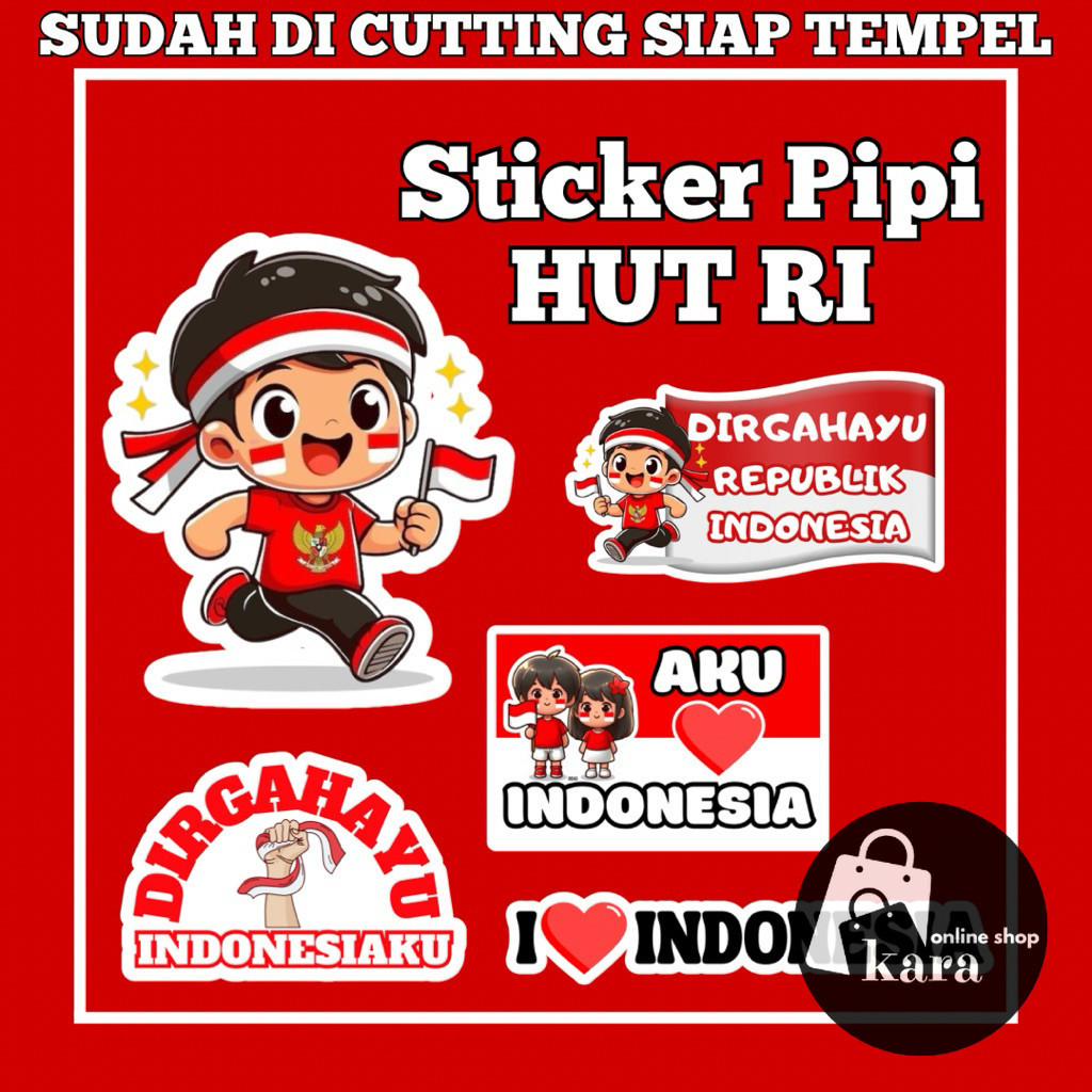 

KARA - Sticker Pipi HUT RI (ISI 16-28 PCS), Sticker Bendera Merah Putih, Sudah Cutting Siap Tempel