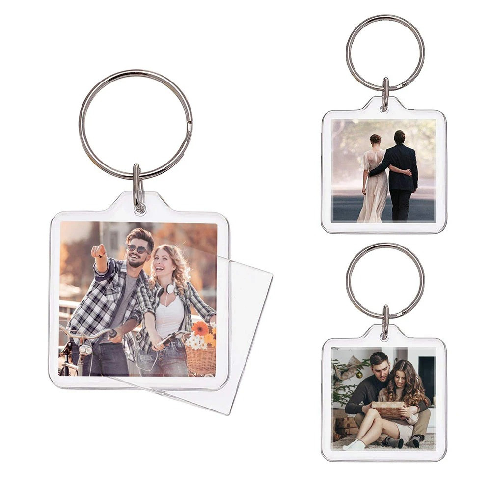 100Pcs Square Custom For DIY Picture Frames Keyring Clear Blank Photo Insert Keychains Acrylic Photo