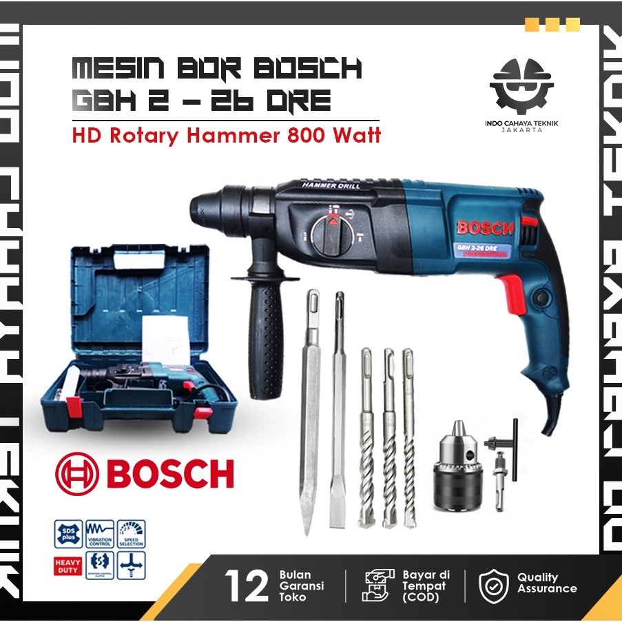 PROMO TERMURAH Mesin Bor Bobok Beton BOSCH GBH 2-26 DRE Rotary Hammer dengan 3 Fungsi
