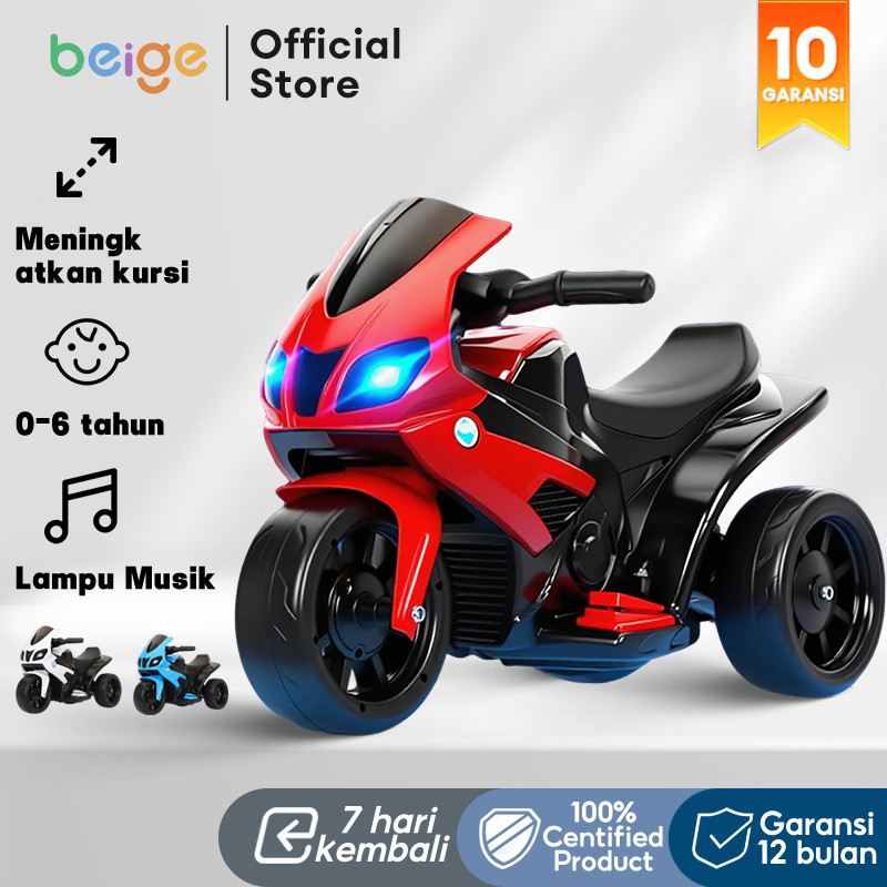 TINYHUGS BEIGE Motor Aki Mainan Anak Motor Anak Listrik Naik Mainan | Motor Mainan Bayi Elektrik