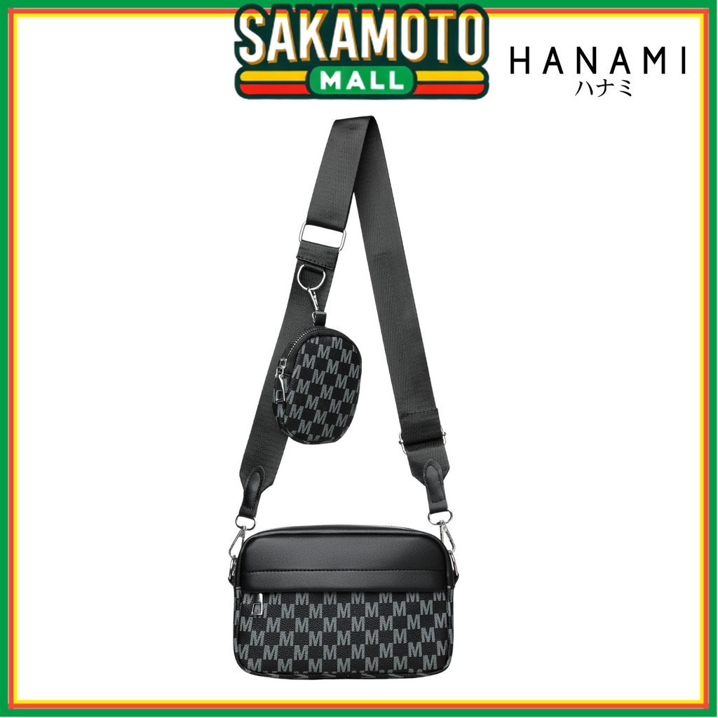 HANAMI Tas Selempang Kulit Akeno Kerja Formal TA1158B5 Elegan Wanita Hitam Pria Mewah Kantor