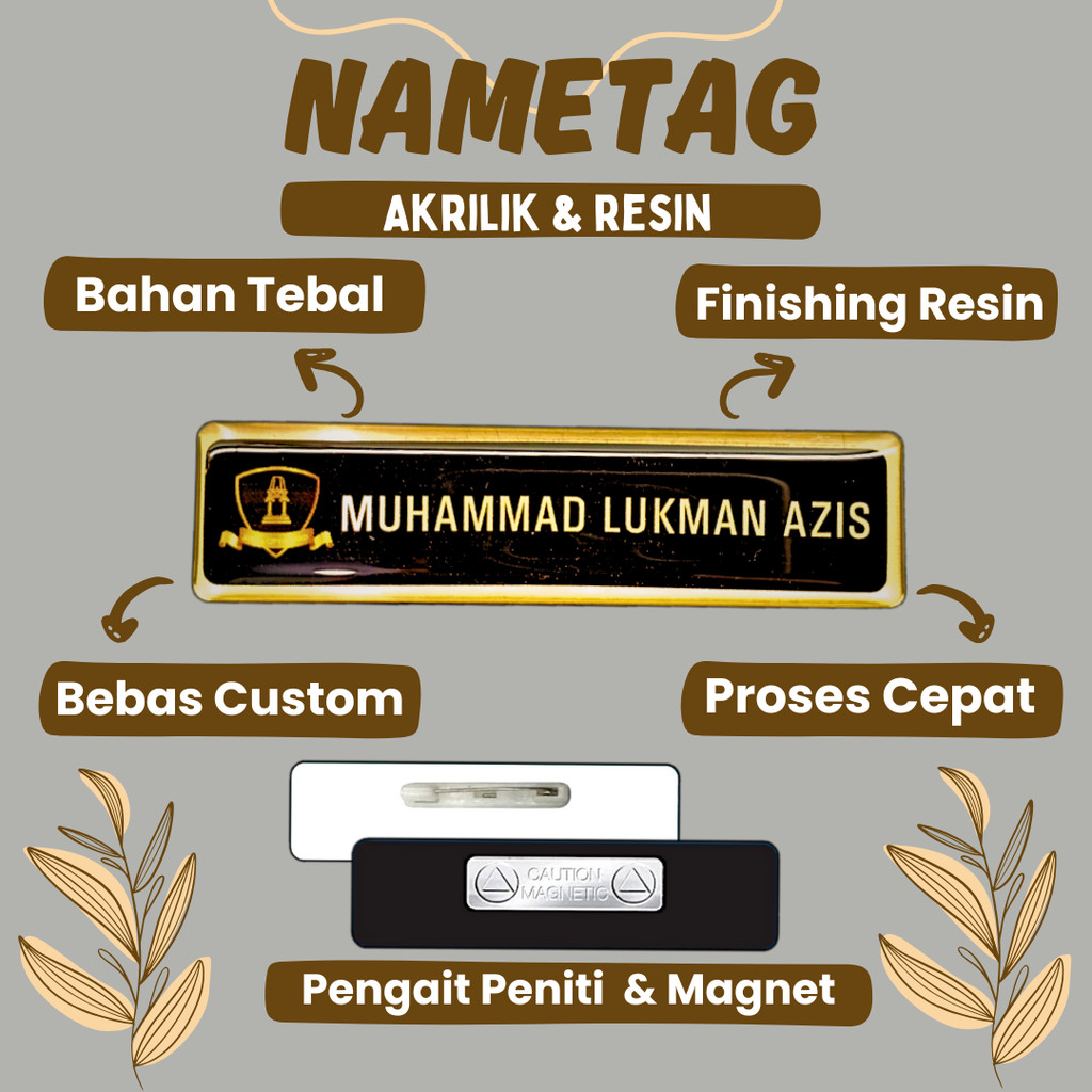 SEHARI JADI Name Tag Tebal 3 mm Nama Dada Papan Nama Grafir Gravir Gravier DOFF Laser MURAH( Nametag