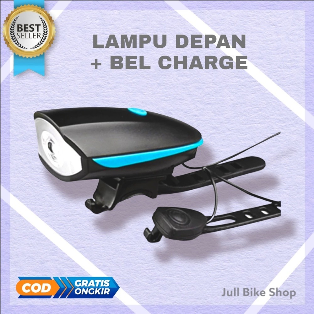 Lampu dan bel sepeda rechargeable bell cas usb charge klakson lipat depan bln