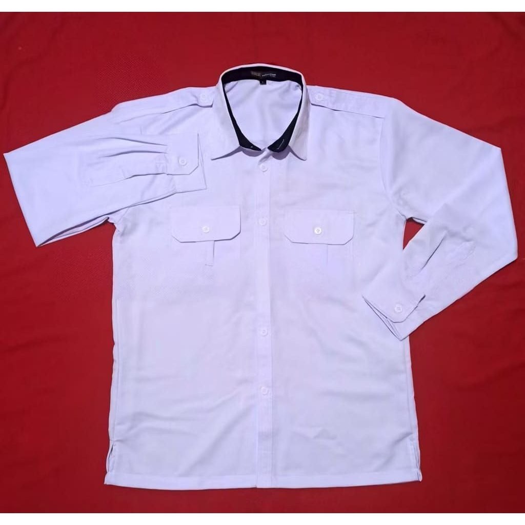 Baju Pdh Putih Premium Pria Dan Wanita Kerah Hitam Baju Seragam Dinas Terbaru