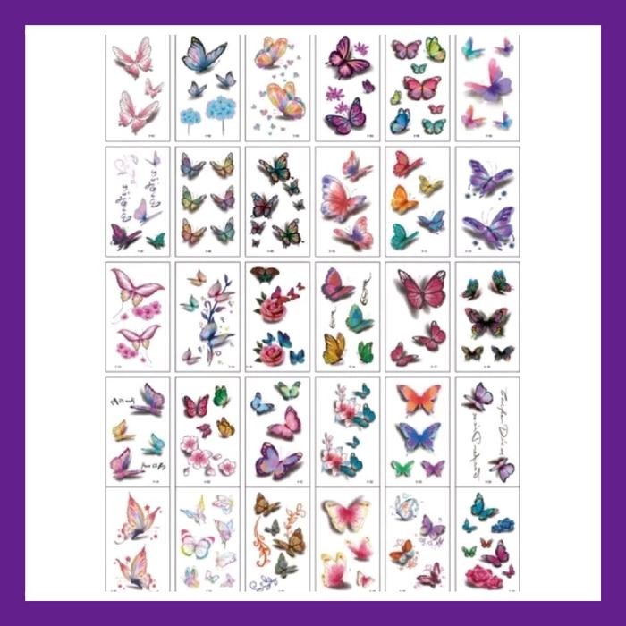 Shaleen- 1 set isi 17 lembar tato temporer berwarna tahan air model keren - kupu Y, 16 gambar random