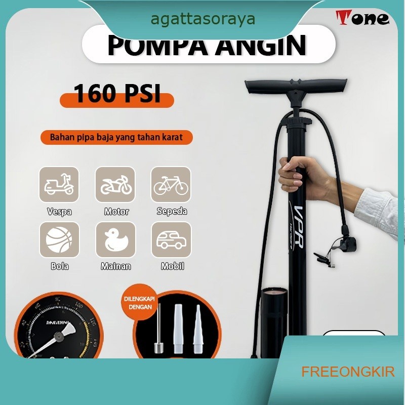 Pompa Angin pompa ban motor pompa sepeda dan motor pompa ban Sepeda Motor Mobil Tabung Meter Black /