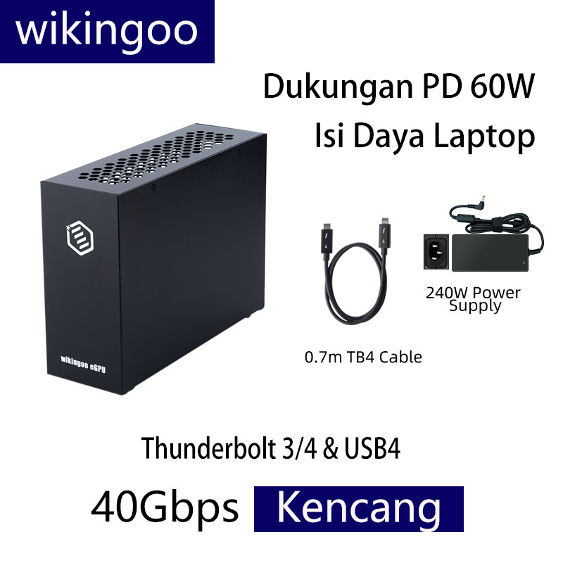 Wikingoo EGPU Enclosure Thunderbolt 4 untuk Upgrade Laptop Gaming - Boost FPS, Support GPU 2 Slot, G