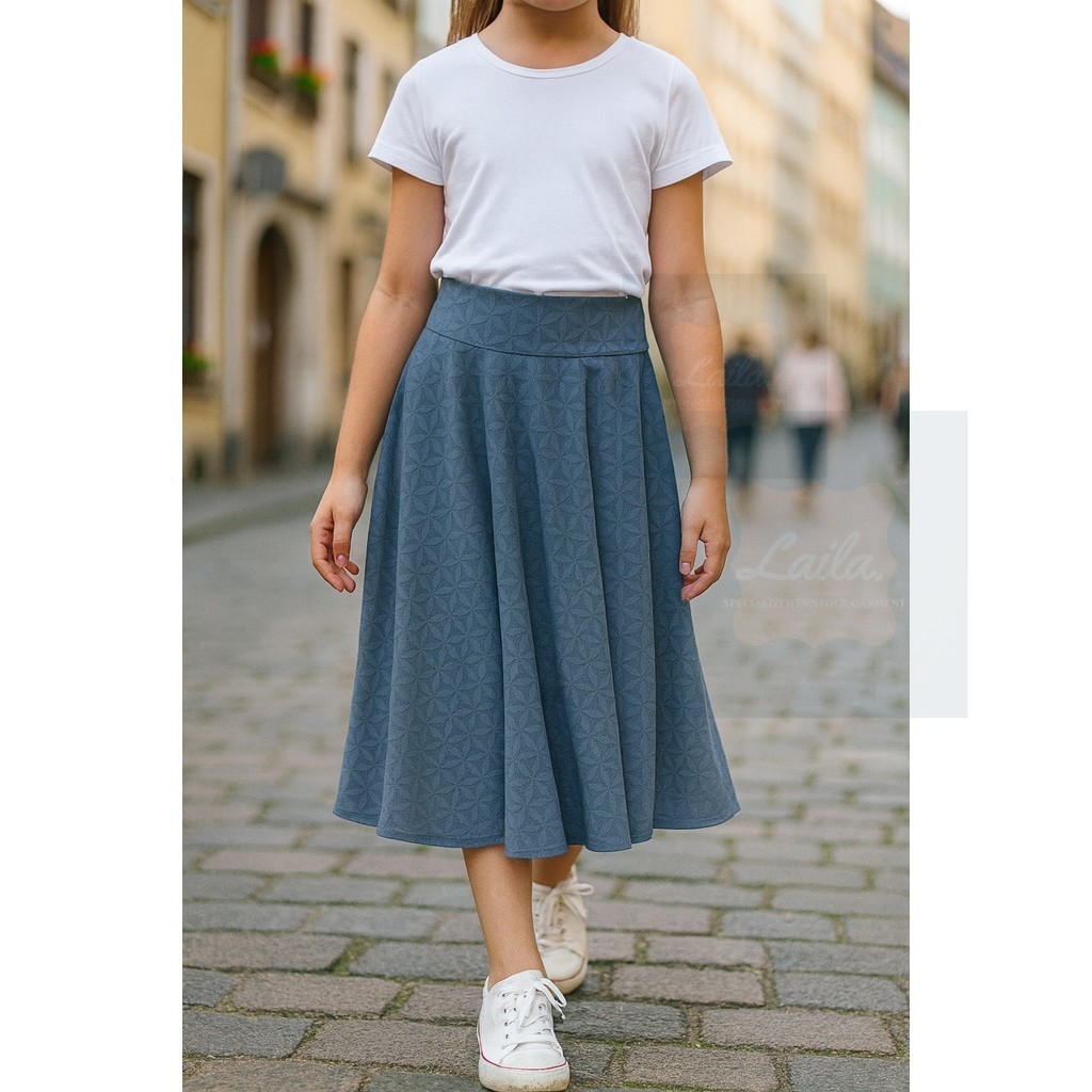 Rok Circle Brukat Abu Anak Perempuan Fashion Casual Premium.
