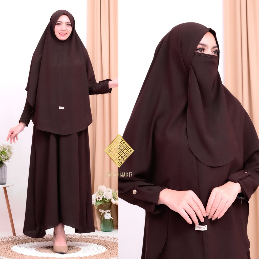 HUNTEDMANE Baju Gamis Abaya Umroh Set Anti UV Bonus Cadar Hajian Salwa set Dres Perempuan Dewasa Pen
