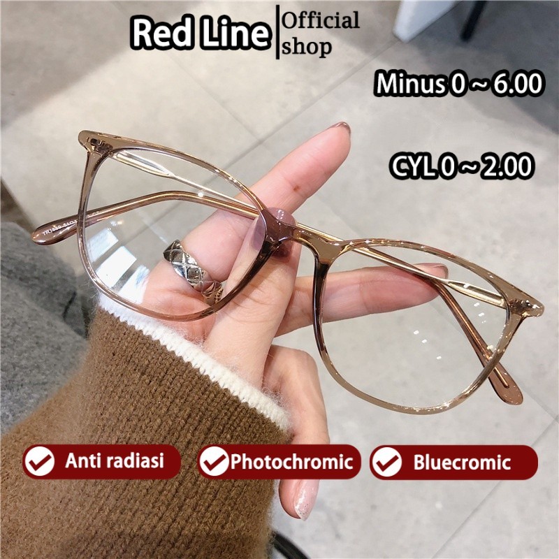 Red Line Kacamata Minus -1 -2 -3 -4 -5 -6 Lensa Wanita Pria Anti Radiasi Blueray Korea 2025 Baru Fas