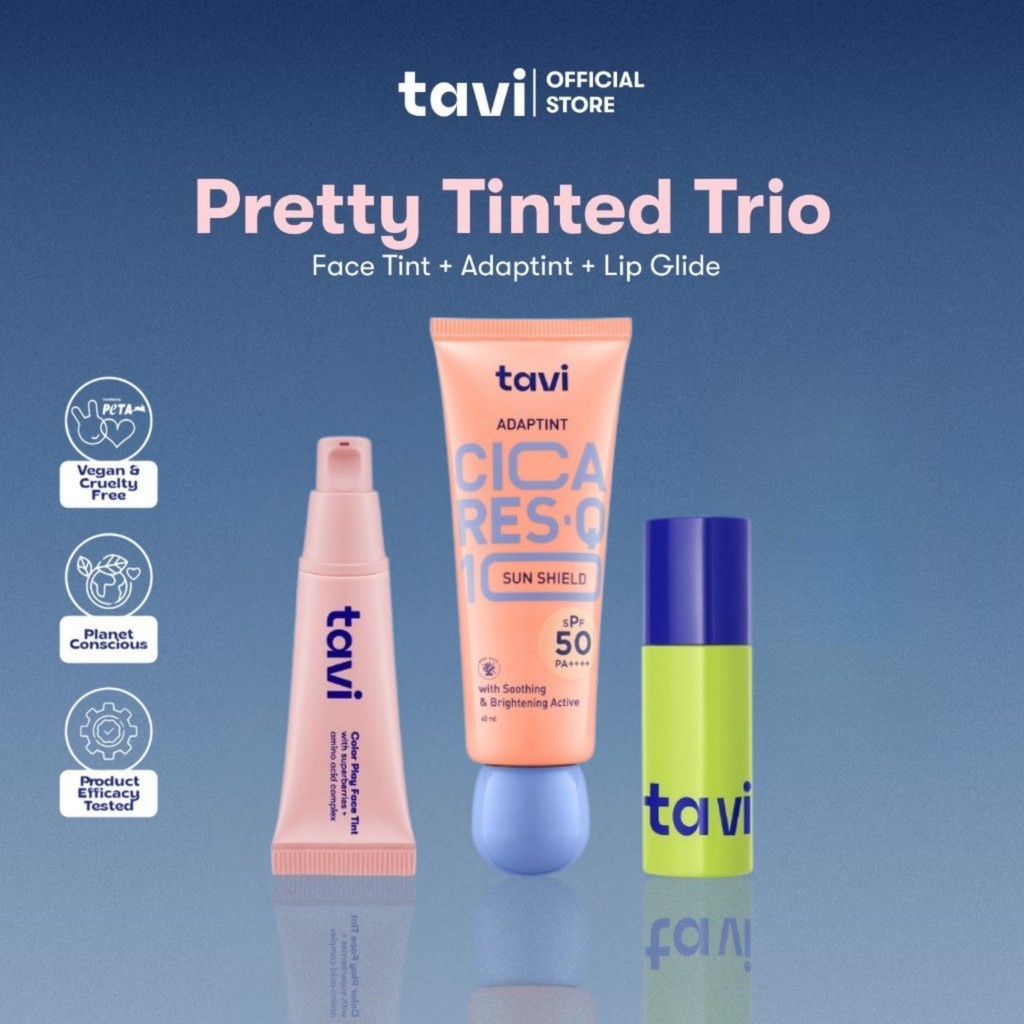 TAVI Pretty Tinted Trio | TAVI CICA RES-Q10 AdapTint Sun Shield 40 ml - TAVI Color Play Face Tint Or