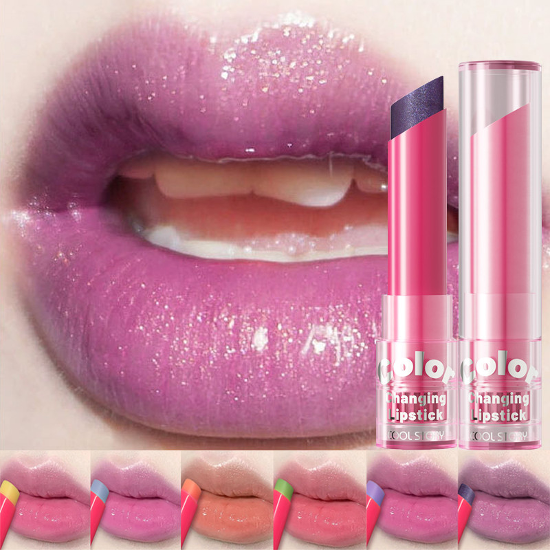 Lipstik Glitter Berubah Warna Kristal, Lipstik Pelembab Anggur Ungu Berwarna Gradien Anti Kering Mel