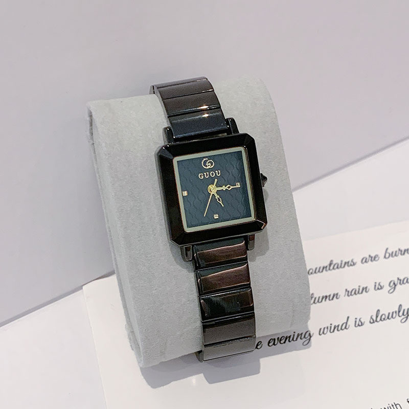 GUOU Dark Small Square Watch Simple High-End New Fashionable High-Value Women's Watch Niche Watch