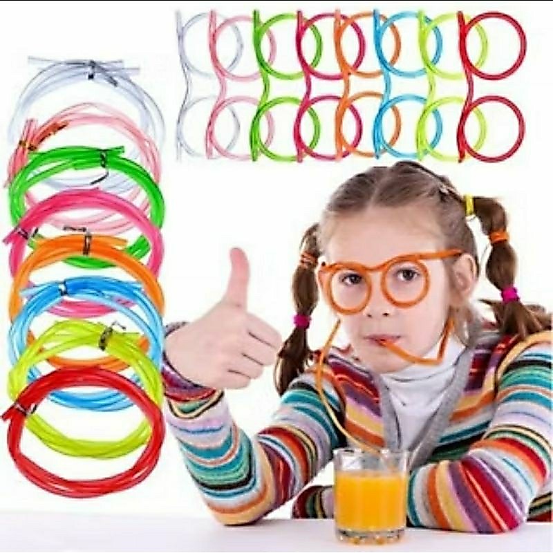 Mainan edukasi anak sedotan kacamata bahan plastik warna warni alat terapi wicara speech delay straw