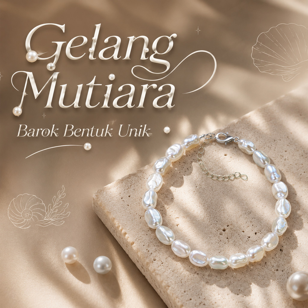 Gelang Mutiara Barok Imitasi Wanita Gelang Pearl Putih Elegan Adjustable Aksesoris Fashion