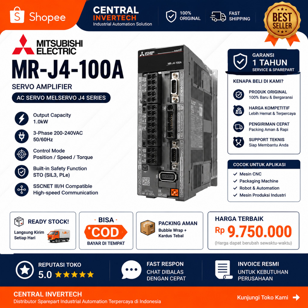 Servo Amplifier Mitsubishi MR-J4-100A 1kW 200V Pengganti MR-J3-100A