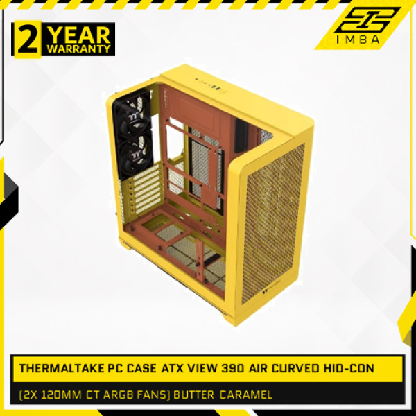 THERMALTAKE PC CASE ATX VIEW 390 AIR CURVED HID-CON (2X 120MM CT ARGB FANS) BUTTER CARAMEL 2Y