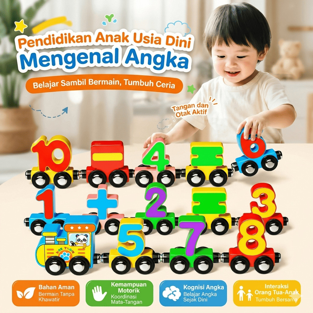 Kereta Kayu Angka 0-10 Mainan Edukasi Kereta Angka Magnetic