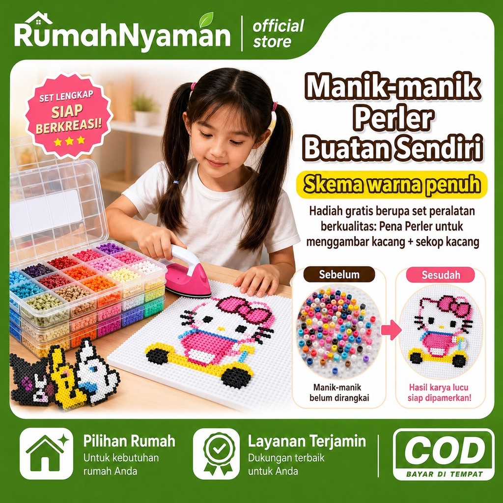 Manik-manik Perler | Termasuk Setrika/perangkat Alat DIY Manik-manik Perler Lengkap | Kit Bahan Mani