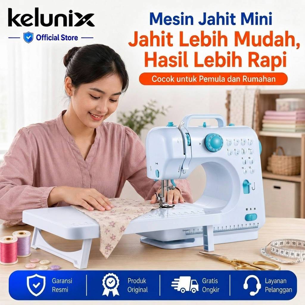 Kelunix 705A Mesin Jahit Mini Portable 12 Pola Jahitan Mesin Jahit Listrik/Baterai untuk Rumah Tangg