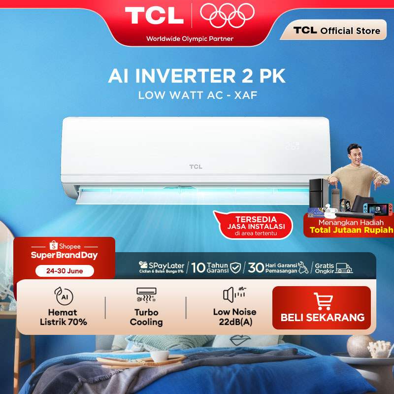 TCL AC Inverter 2PK - Tersedia Pemasangan - AI Tech Hemat Listrik 70% - Anti Bising - Cepat Dingin -