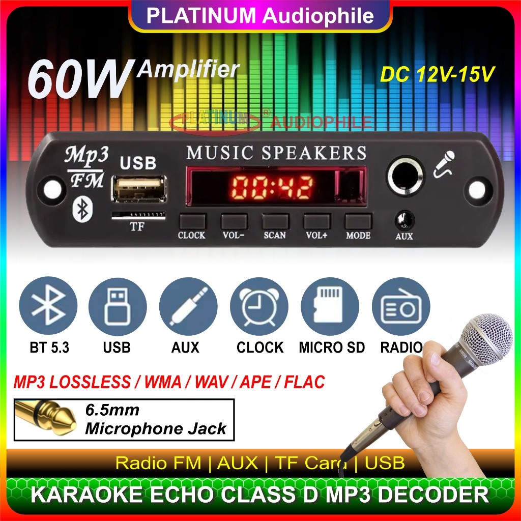 Modul MP3 Decoder Bluetooth Karaoke Mic echo Amplifier 60W Multimedia Speaker K59